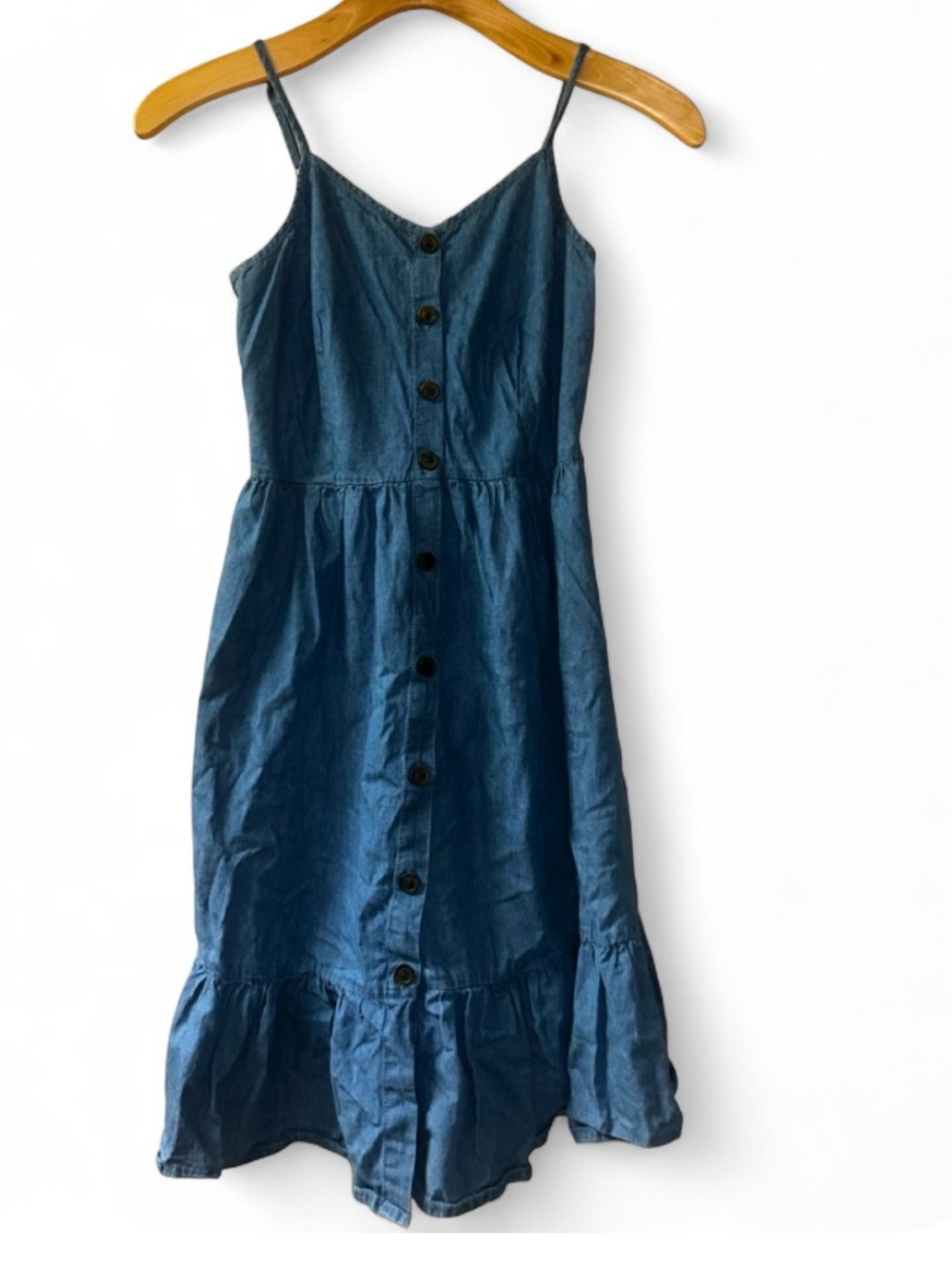 Japna Indigo Blue Button-Front Spaghetti Strap Midi Dress
